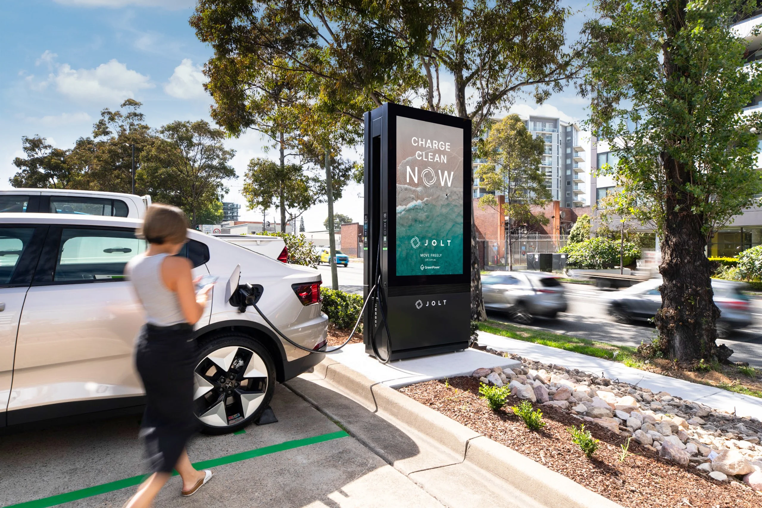Electric vehicle charger on road